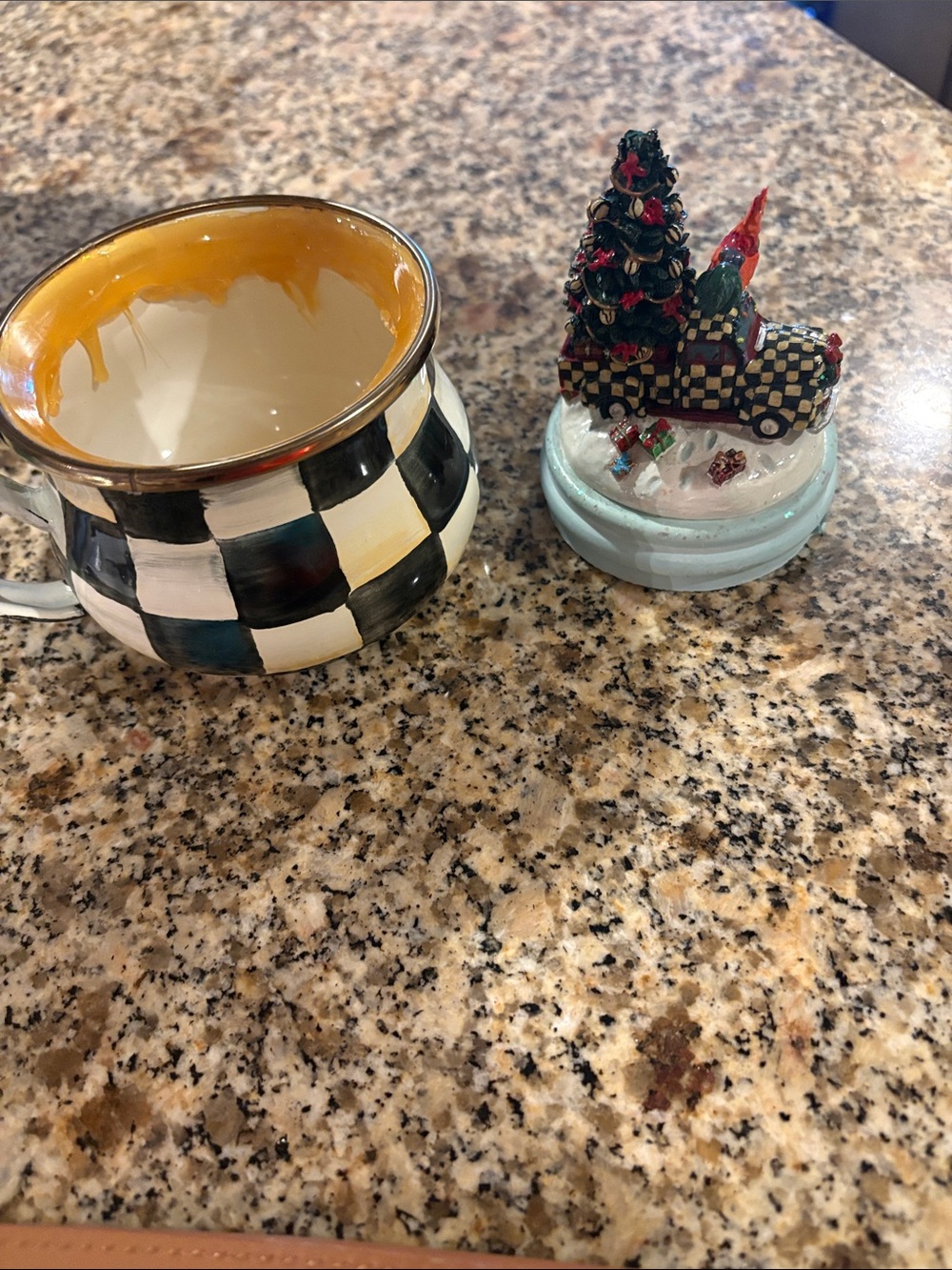MacKenzie-Childs Black & White Check Ceramic Mug with Gold Interior